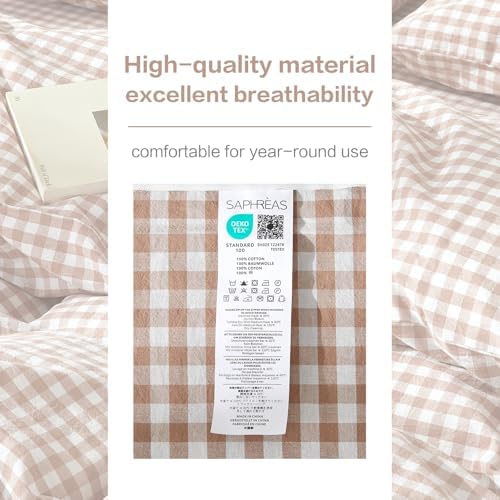 SAPHREAS Gingham Duvet Cover Set Queen Size, 100% Washed Cotton Linen