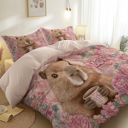 Soft and Breathable Duvet Cover Queen Size, Reversible Pink Duvet