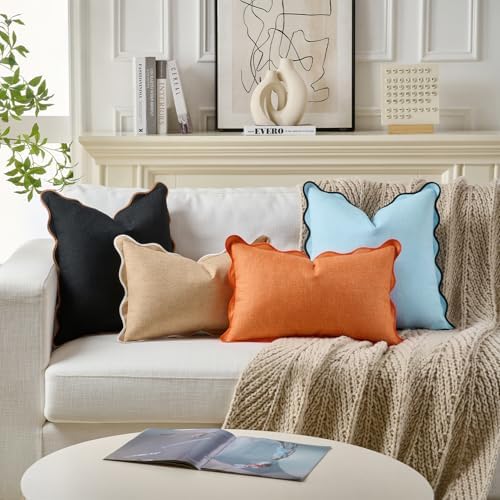 Scalloped Throw Pillow Covers Set of 2 for Living Room, Boho Sytle