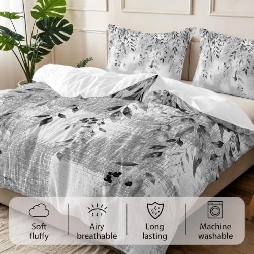 3 Pieces Bedding Set King Size, Rustic Botanical Soft Duvet Covers Set