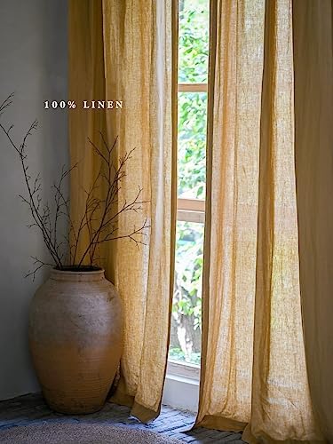 100% Natural Linen Curtains 84 Inch Length for Living Room 1 Panel