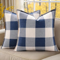 decorUhome Fall Plaid Linen Throw Pillow Covers 22x22 Set of 2 Navy