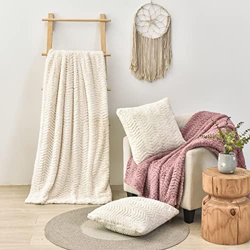 YUSOKI Luxury Double Sided Faux Fur Twin XL Blanket, Ivory, 63"x90"