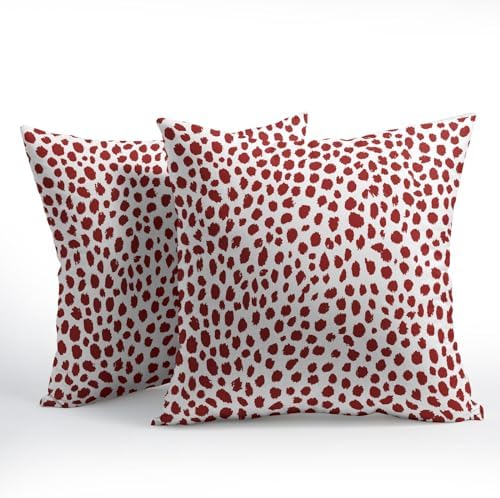 Red Cream Pillow Covers 18x18 Inches Boho Design Polka Dot Throw