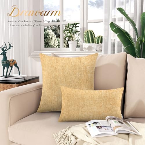 BRAWARM Chenille Throw Pillow Covers 20x20 Inches, Gold, Pack of 2