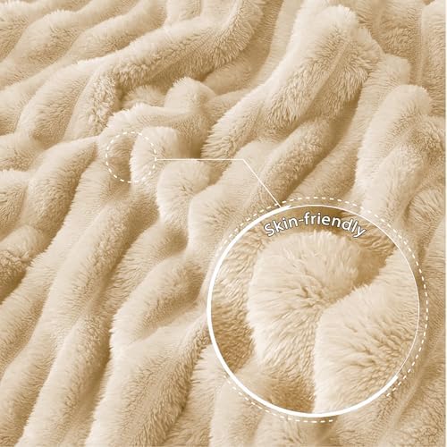 Exclusivo Mezcla Striped King Size Fleece Blanket for Bed, Beige