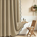 Dynamene Extra Long Scalloped Shower Curtain, Waffle Fabric, 72x84