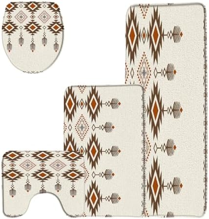 4 Pieces Bathroom Rug Sets Western Aztec Southwestern Boho Tribal