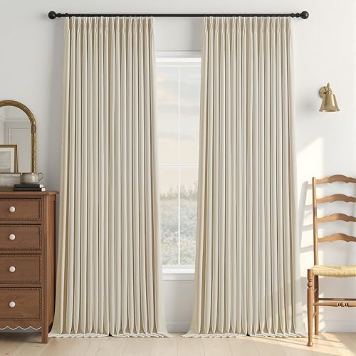 Cream Beige Linen Blackout 120 Inch Curtains for Living Room 2 Panels