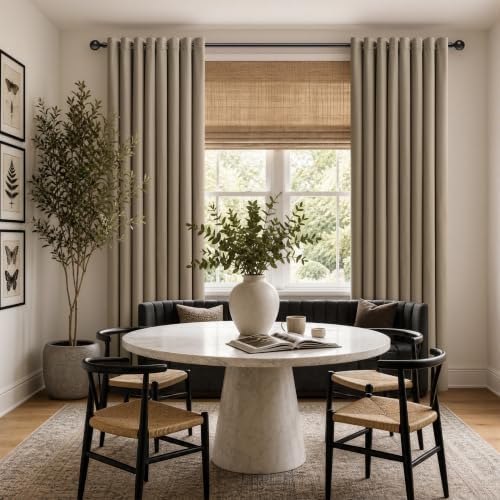Camel Brown Blackout Linen Grommet Curtains 52x84 Inch Long 2 Panels