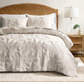 WDCOZY Beige Leaf Embroidered Quilt Set, Queen Size, Lightweight