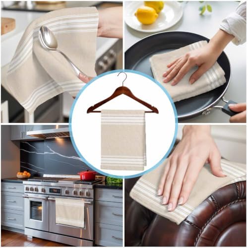 Cream Striped Kitchen Towels Set of 3, Water Absorbent Dish Towel