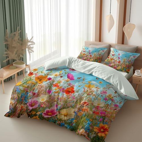 California King Duvet Cover Set Plant Flower Daisy Soft Microfiber