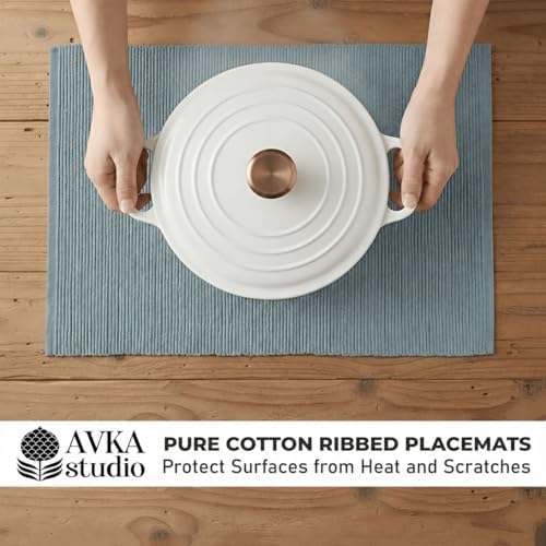 100% Cotton Ribbed Placemats - Set of 8-13 x 19 Inches - Grey