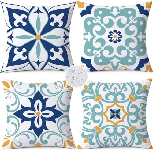 Outdoor Waterproof Throw Pillow Covers 18x18 Set of 4 Floral Boho