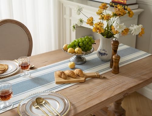Caflife Boho Table Runner Blue and White for Modern Farmhouse