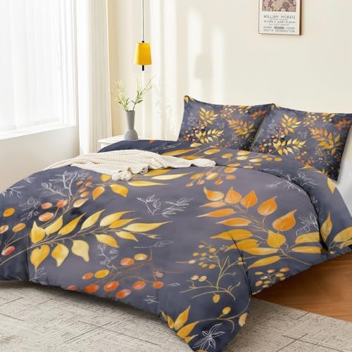 Soft Duvet Cover King Size 104" x 90" - Watercolor Plants Leaves