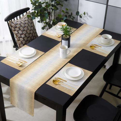 Modern Fabric Texture Table Runner and Placemats Set of 6 Farmhouse