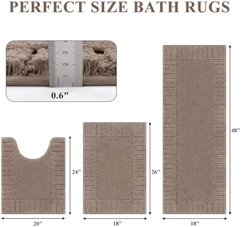 Pauwer Bathroom Rugs Sets 3 Piece, Microfiber Bath Mat Set, Coffee