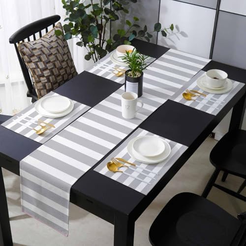 Gray Striped Table Runner and Placemats Set of 4 Modern Farmhouse