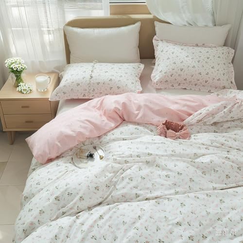 EAVD Vintage Style Garden Pink Floral Duvet Cover Queen 100% Cotton