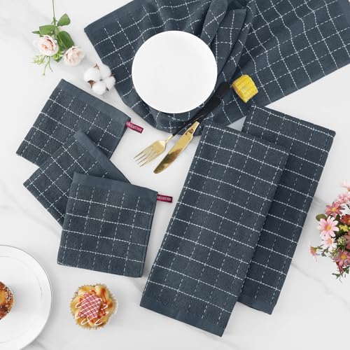 Homaxy Cotton Terry Kitchen Towels and Dishcloths Set of 12, Dark Grey