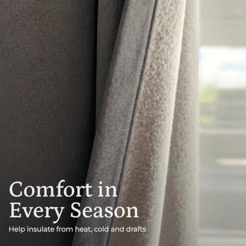 Linen Look 100% Blackout Bedroom Curtains, 63 Inch Long, Gray
