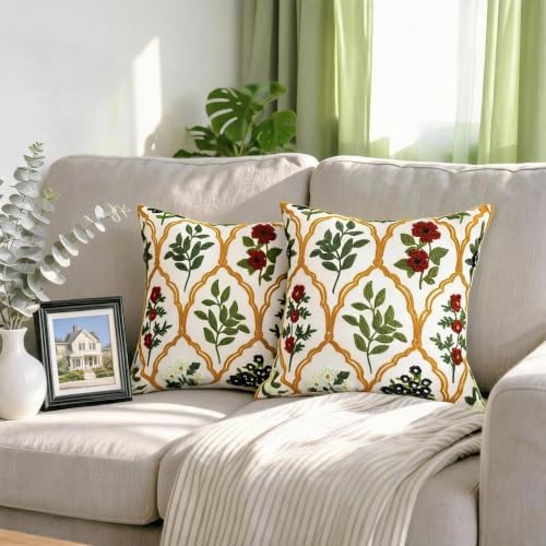 Alysheer Floral Decorative Embroidered Throw Pillow Cover 18"x18"