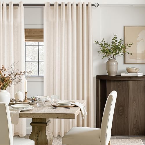 Extra Wide 100 x 108 inch Linen Curtains for Living Room Divider Light