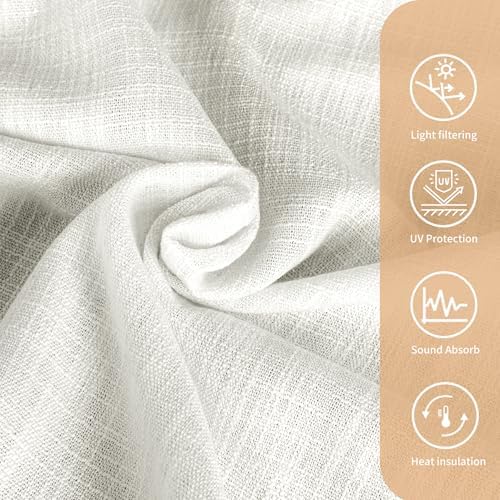LUSTROWIN White Natural Linen Curtains 120 Inches Long for Living Room