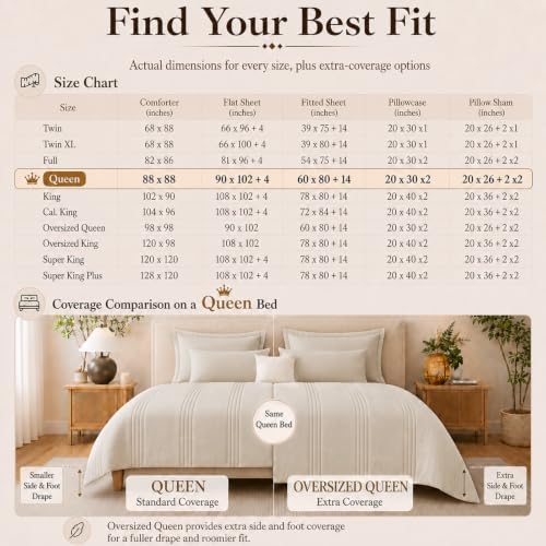 CozyLux Queen Comforter Set Beige - 7 Pieces Vertical Quilted Bed in a