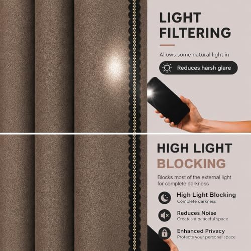 Linen Blackout Curtains Double Sided for Living Room, Thick Textured