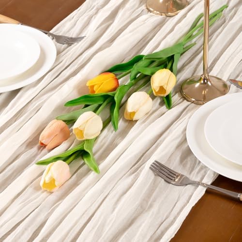 Ivory White Cheesecloth Table Runner Boho Fall Gauze Table Runners