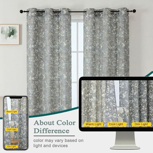 OWENIE Light Grey Printed Floral Curtains for Bedroom Living Room