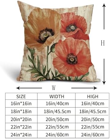 Vintage Red and Orange Floral Throw Pillow Covers 18x18 Inch Set of 2