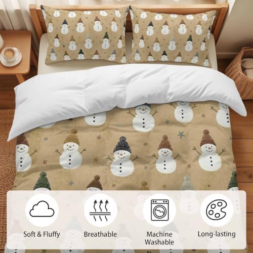 Duvet Cover Cal King Size, Snowman Christmas 3-Piece Bedding
