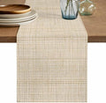 Beige Rustic Table Runner 108 Inches Long, Vintage Farmhouse Beige