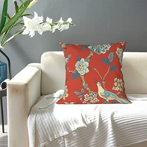 Chinoiserie Pillow Cover Cushion Cover Red Floral Bird Throw Pillow