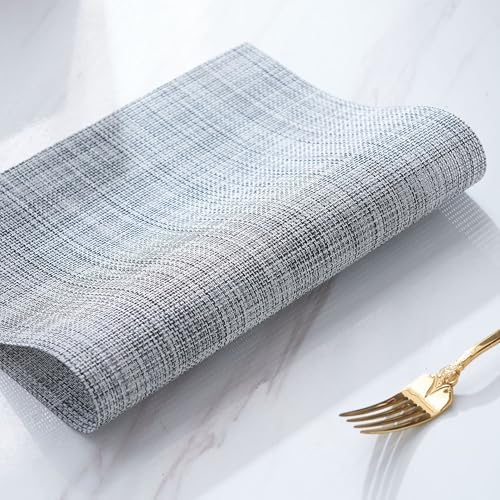 Zupro Gray Placemats Set of 4 Woven PVC 18"x12" for Indoor Outdoor
