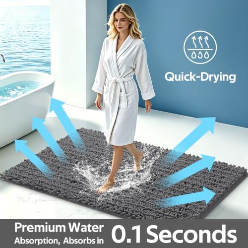 ACCUMTEK Upgrade Extra Large Grey Bathroom Rug Set 3 Pieces Gray Ultra
