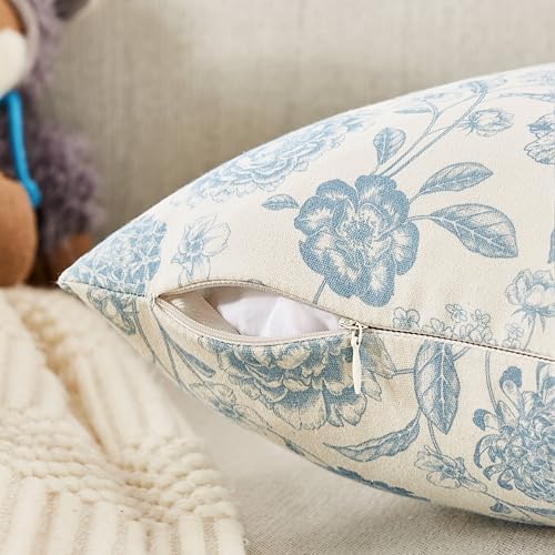 Botanical Throw Pillow Covers Set of 2, 22x22 Inch Light Blue