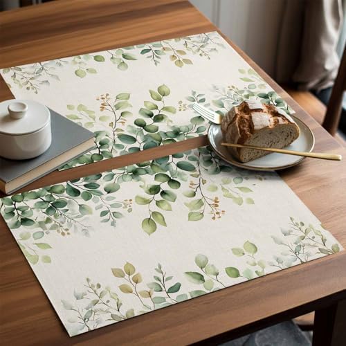 Placemats Set of 8, Eucalyptus Woven Placemat, Linen Place Mats for