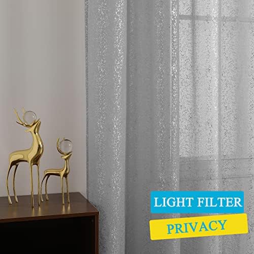 TERLYTEX Silver Grey Sheer Curtains with Foil Dots, W52 x L63 Inch