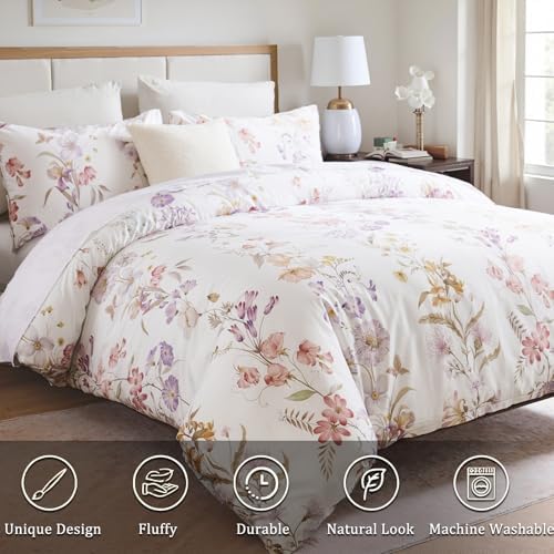 100% Cotton Duvet Cover Queen Size – Pastel Lavender Print Vintage