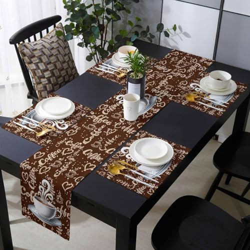 Coffee Table Runner and Placemats Set of 4 Farmhouse Vintage Style