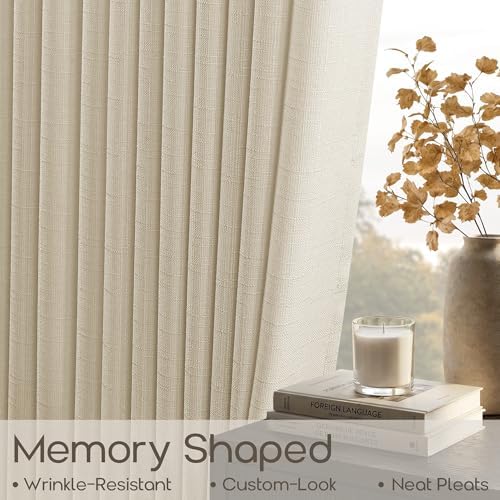TWODRAPES Cream Pinch Pleat Linen Light Filtering Curtains 63 Inches