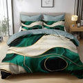 King Duvet Cover Set Abstract Marble Golden Lines, Gray Blue Quilt