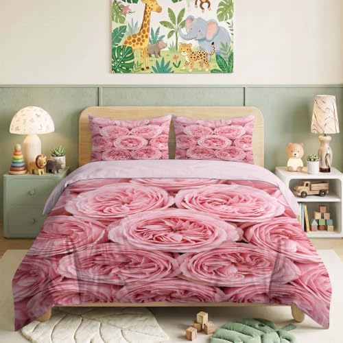 King Duvet Cover Set Soft Microfiber Valentine's Day Roses