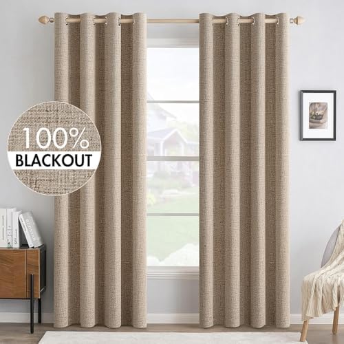MIULEE 100% Blackout Linen Curtains for Bedroom 52x96 Inches Copper