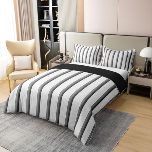 Feelyou White Grey Striped Duvet Cover 100% Cotton King Size